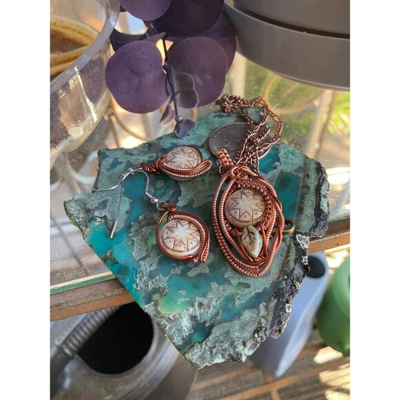 Wire Wrap Jewelry Set, Czech Glass, WireWeavedUniques - Picture 8 of 10